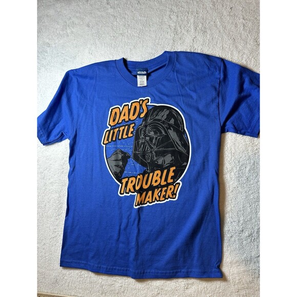 Boys STAR WARS Darth Vader “Dad’s Little Trouble Maker” Sz XL Blue T-shirt - Picture 1 of 7
